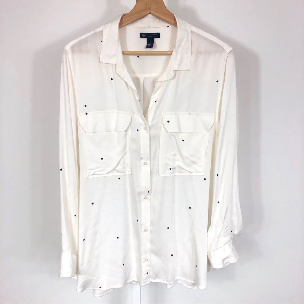 GAP white + navy stars long-sleeve button-down